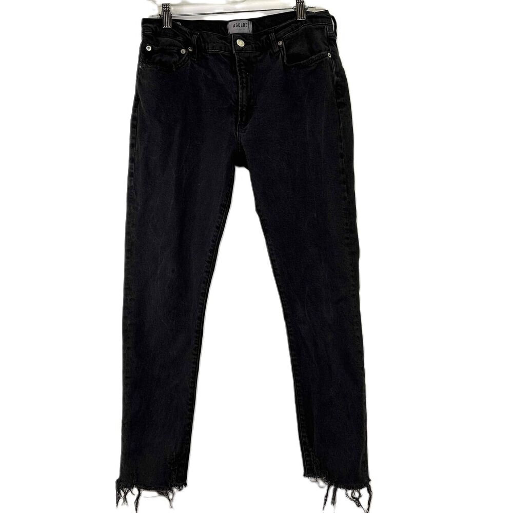 AGOLDE Black Mid-Rise Toni Raw Hem Straight Leg Jeans Size 31